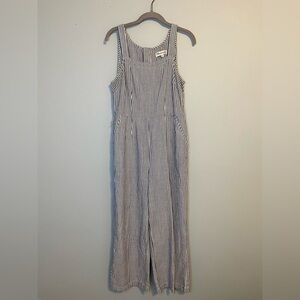 Madewell Muralist Wide Leg Striped Jumpsuit, Blue/White Railroad Stripe, Size 2